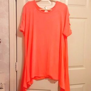 Neon orange tunic top with short sleeves